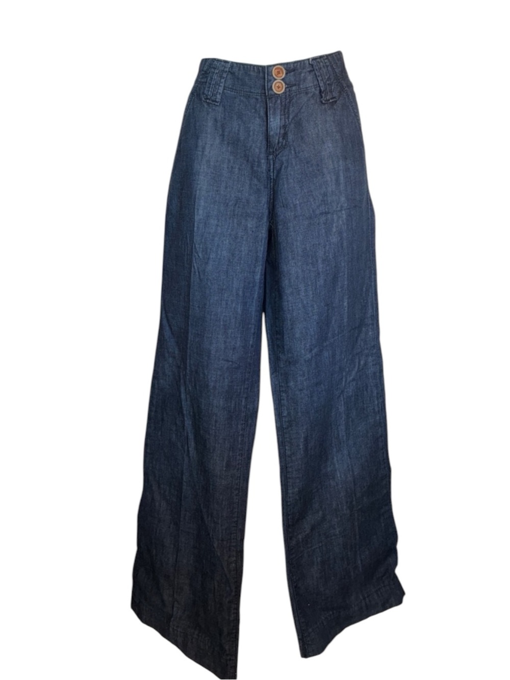 Dish Jeans women's 30 (10), Dark Wash Blue Denim, wide leg, mid rise & zip front